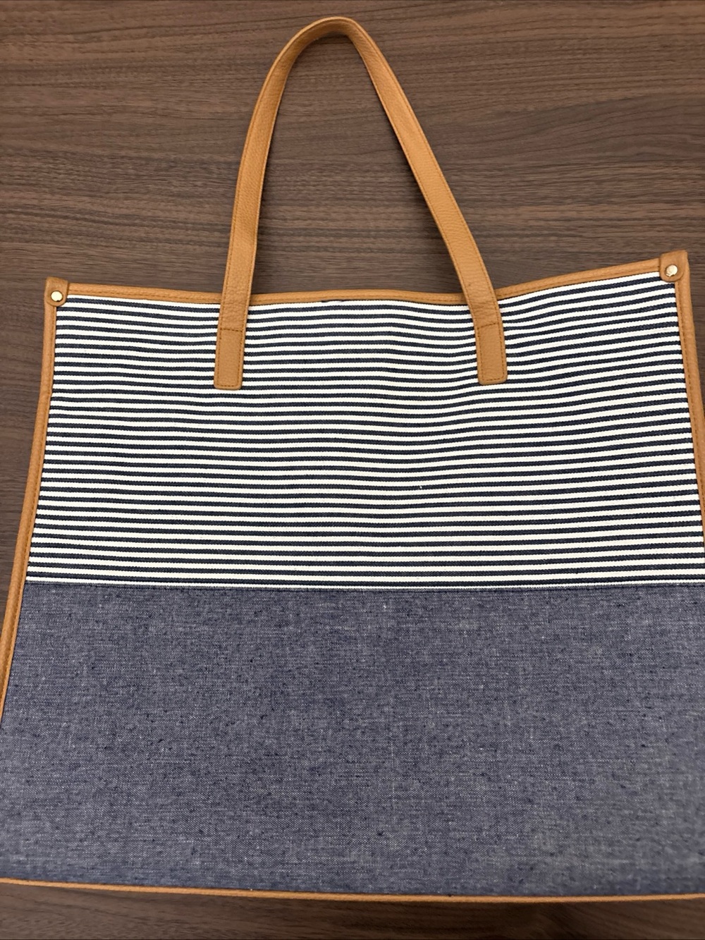 Merona Large Handbag White / Blue Striped Great Shape!